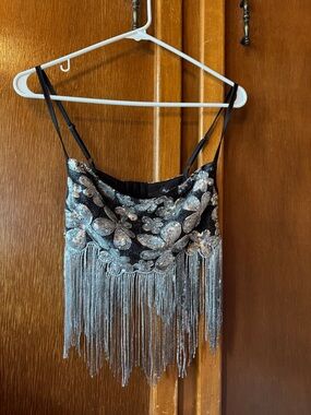 For Love & Lemons Black Sequin Fringe Bralette XXS